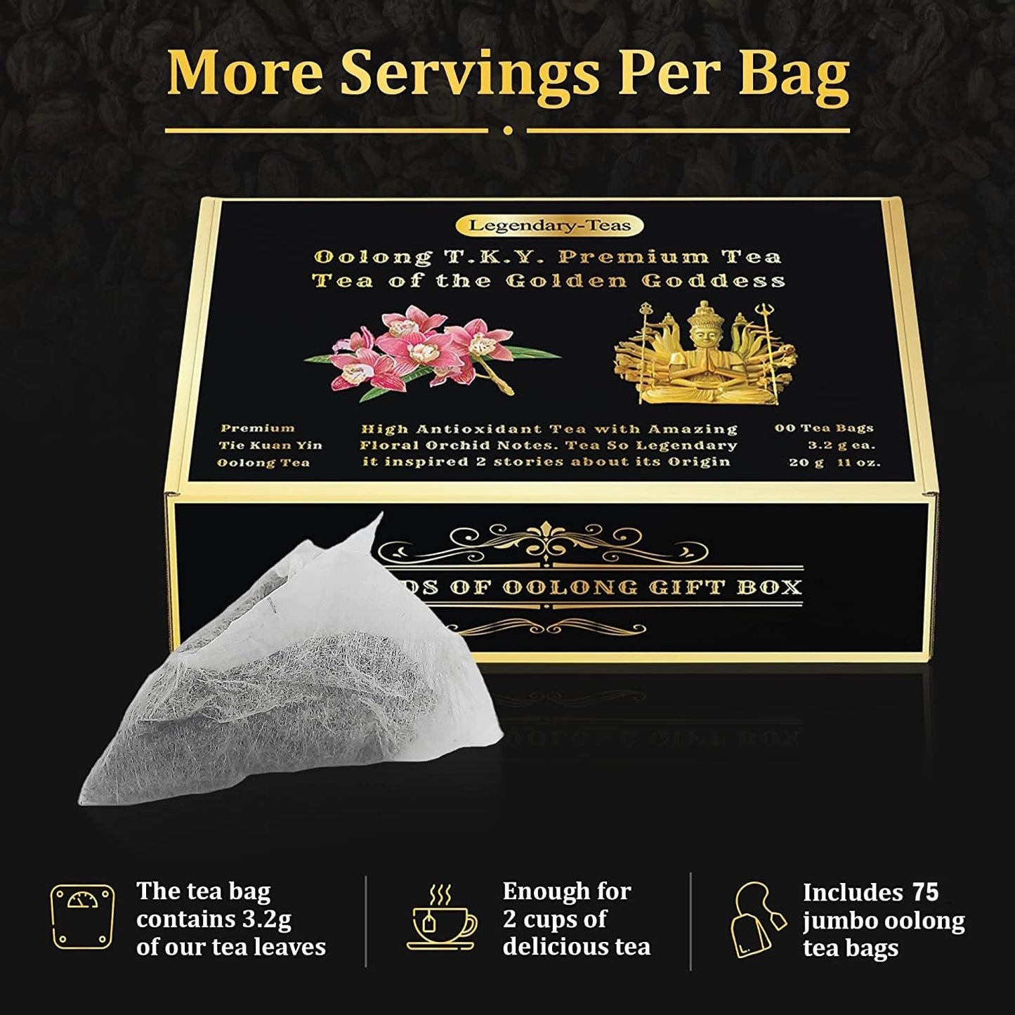 Premium Oolong T.K.Y. 75-Pack Gift Box-Legendary- Jumbo Pyramid Tea Bags 3.2g each