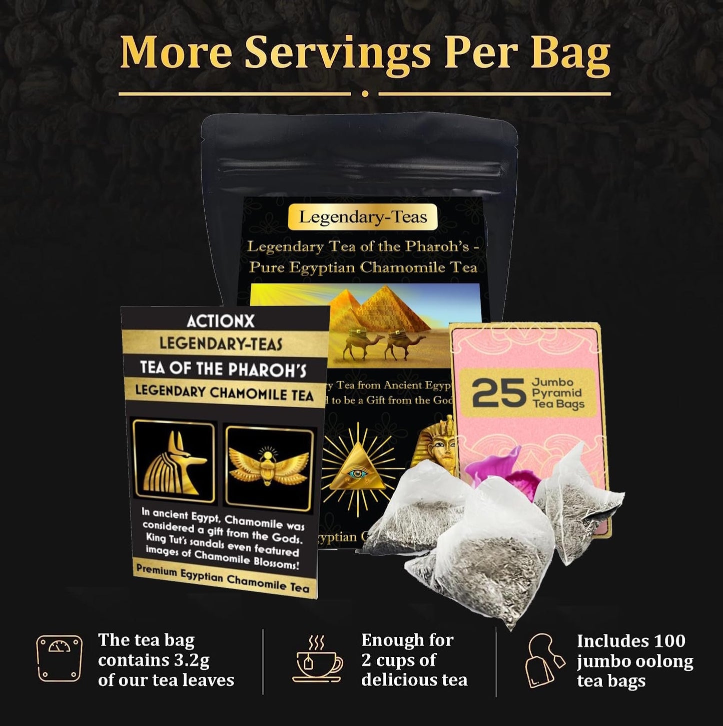 25-Pack Chamomile Tea Gift Pouch-Legendary-Teas Jumbo Pyramid Tea Bags1.2g each
