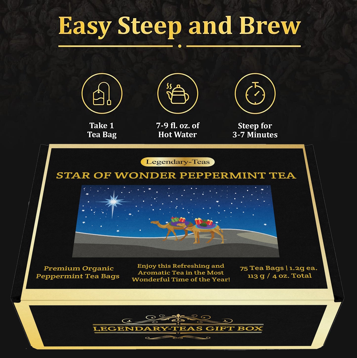 Premium Peppermint Tea 75-Pack Gift Box - Legendary-Teas Jumbo Pyramid Tea Bags