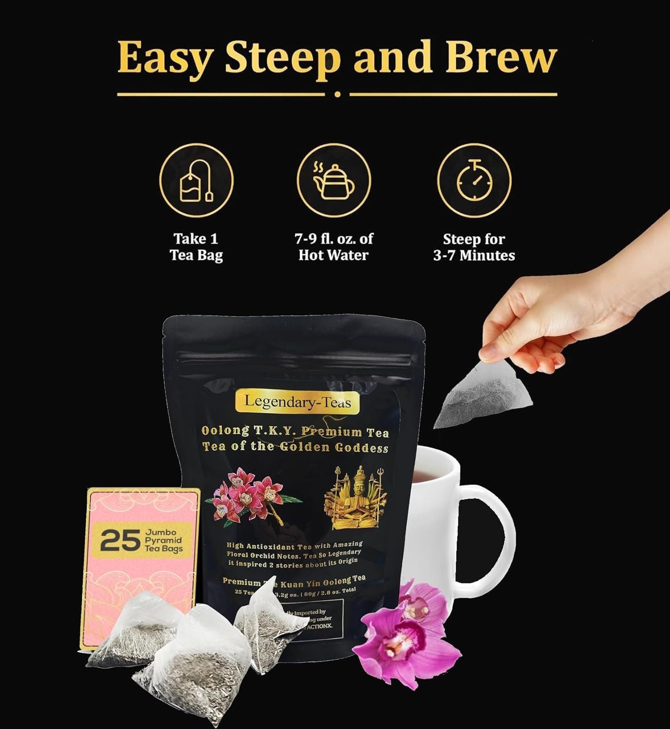 Premium Oolong T.K.Y. Tea - 25 Pack Gift Pouch | Teas Pyramid Tea Bags 3.2 g ea