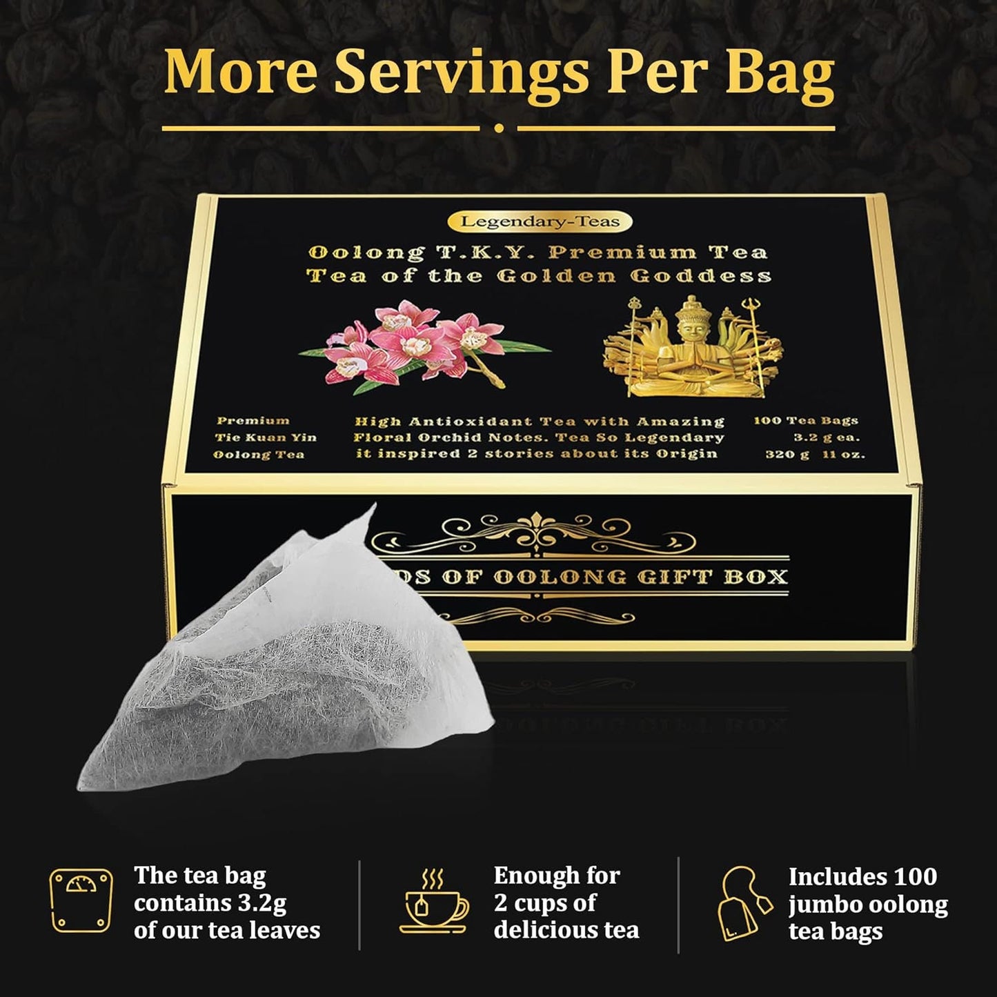 Oolong T.K.Y. 100-Pack Gift Box-Legendary-Teas Jumbo Pyramid Tea Bags 3.2g each