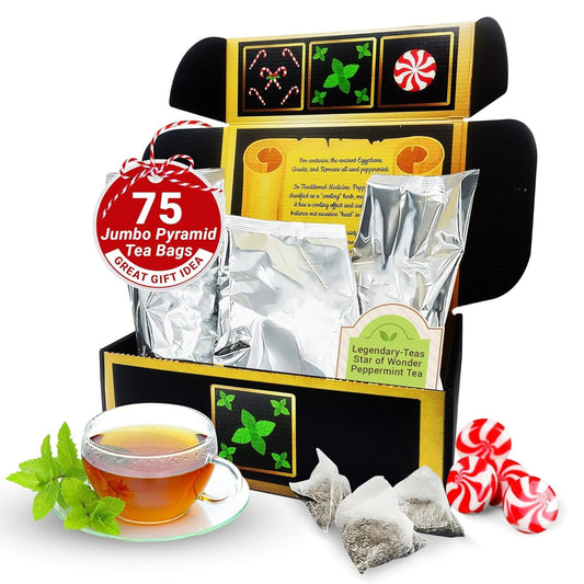 Premium Peppermint Tea 75-Pack Gift Box - Legendary-Teas Jumbo Pyramid Tea Bags