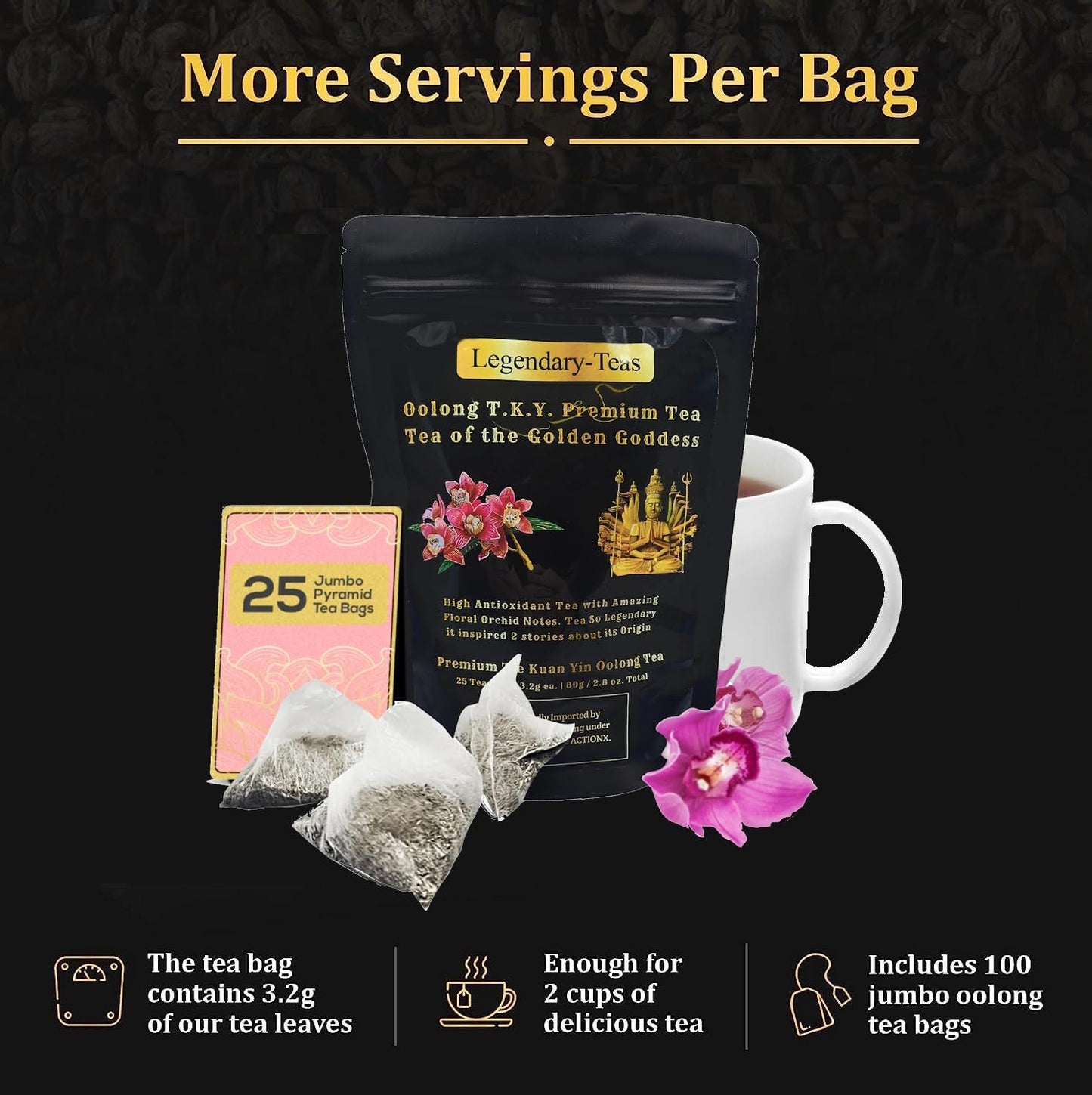 Premium Oolong T.K.Y. Tea - 25 Pack Gift Pouch | Teas Pyramid Tea Bags 3.2 g ea