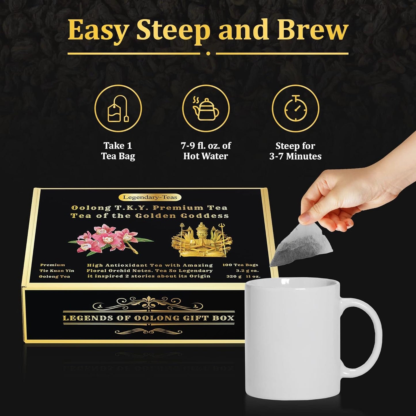 Oolong T.K.Y. 100-Pack Gift Box-Legendary-Teas Jumbo Pyramid Tea Bags 3.2g each