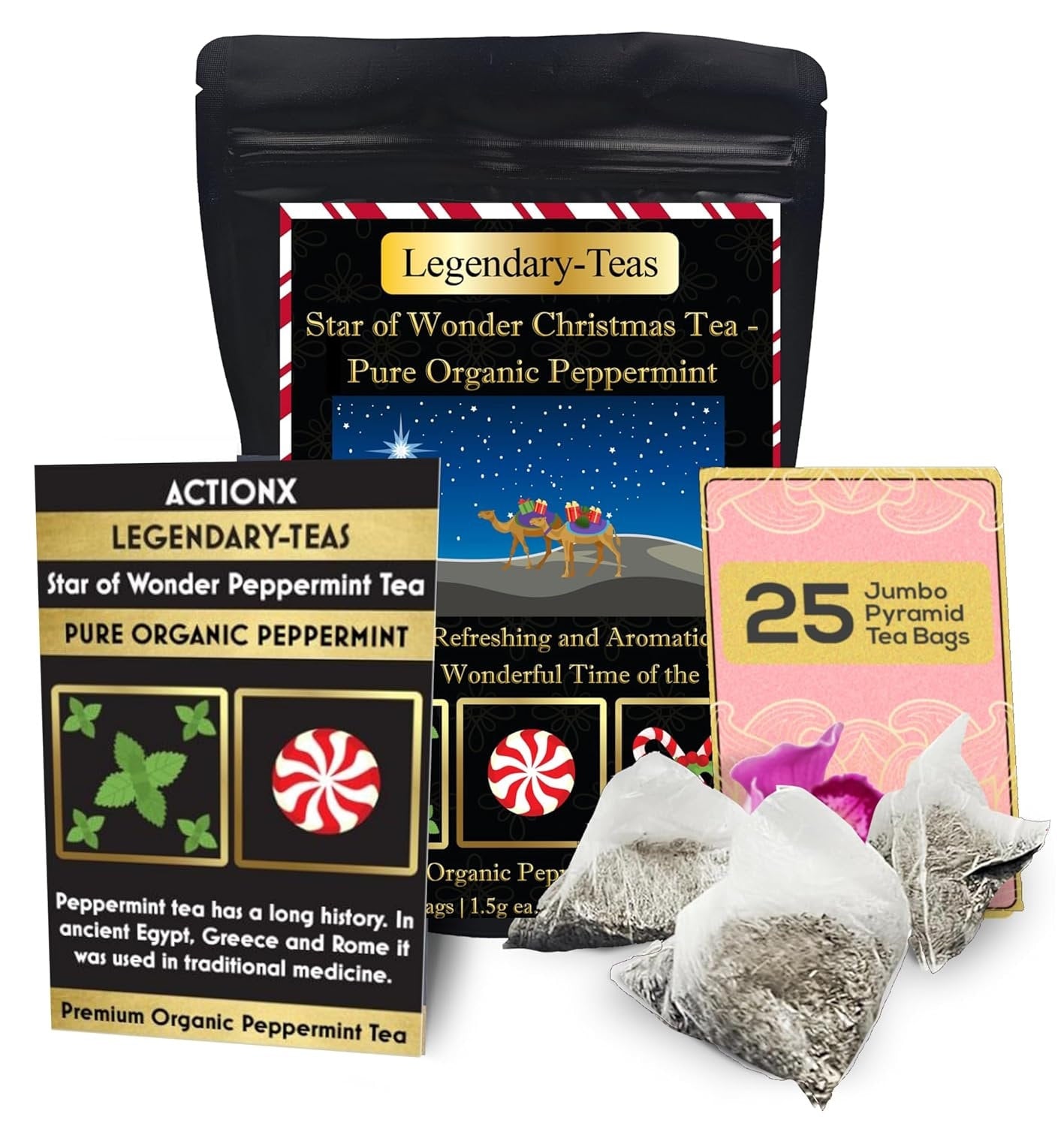 Premium Peppermint Tea - 25 Pack Gift Pouch | Legendary-Teas Jumbo Pyramid Tea Bags